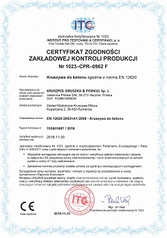 Certyfikat Zakładowej Kontroli Produkcji 2018